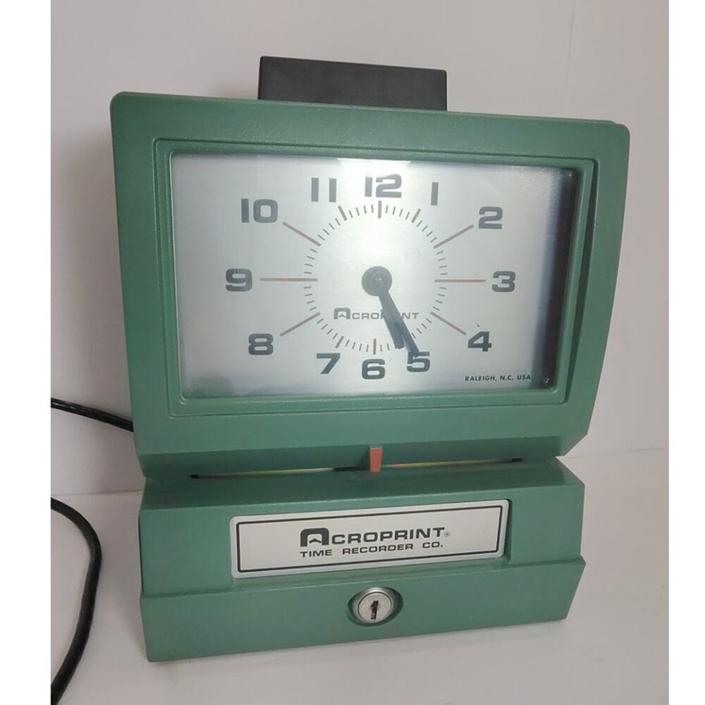Acroprint Time CLock Recorder 150QR4 Vintage Green Automatic Cleaned And Tested
